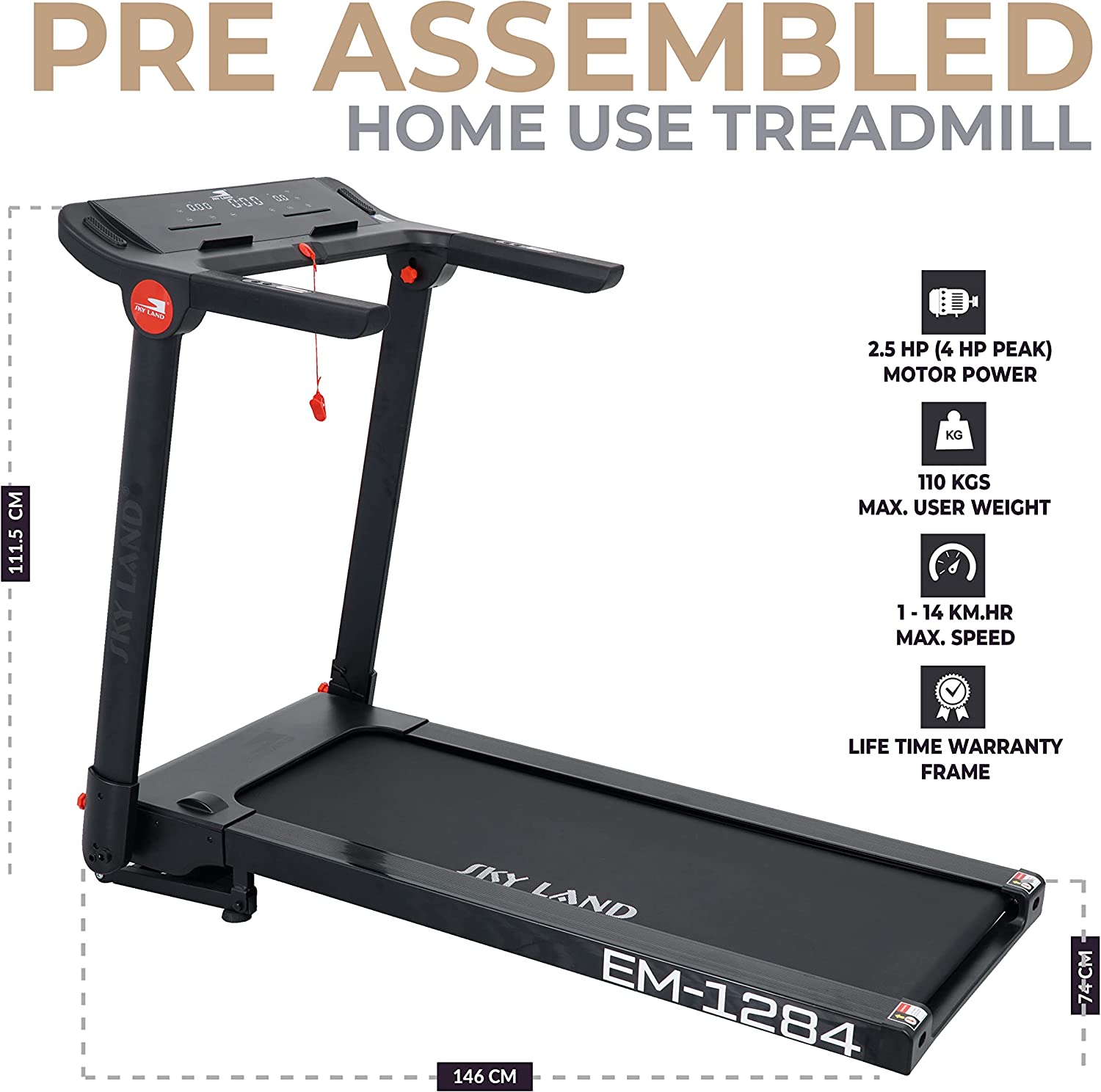 Foldable Treadmill SKY LAND EM 1284 Motor DC 4HP Peak