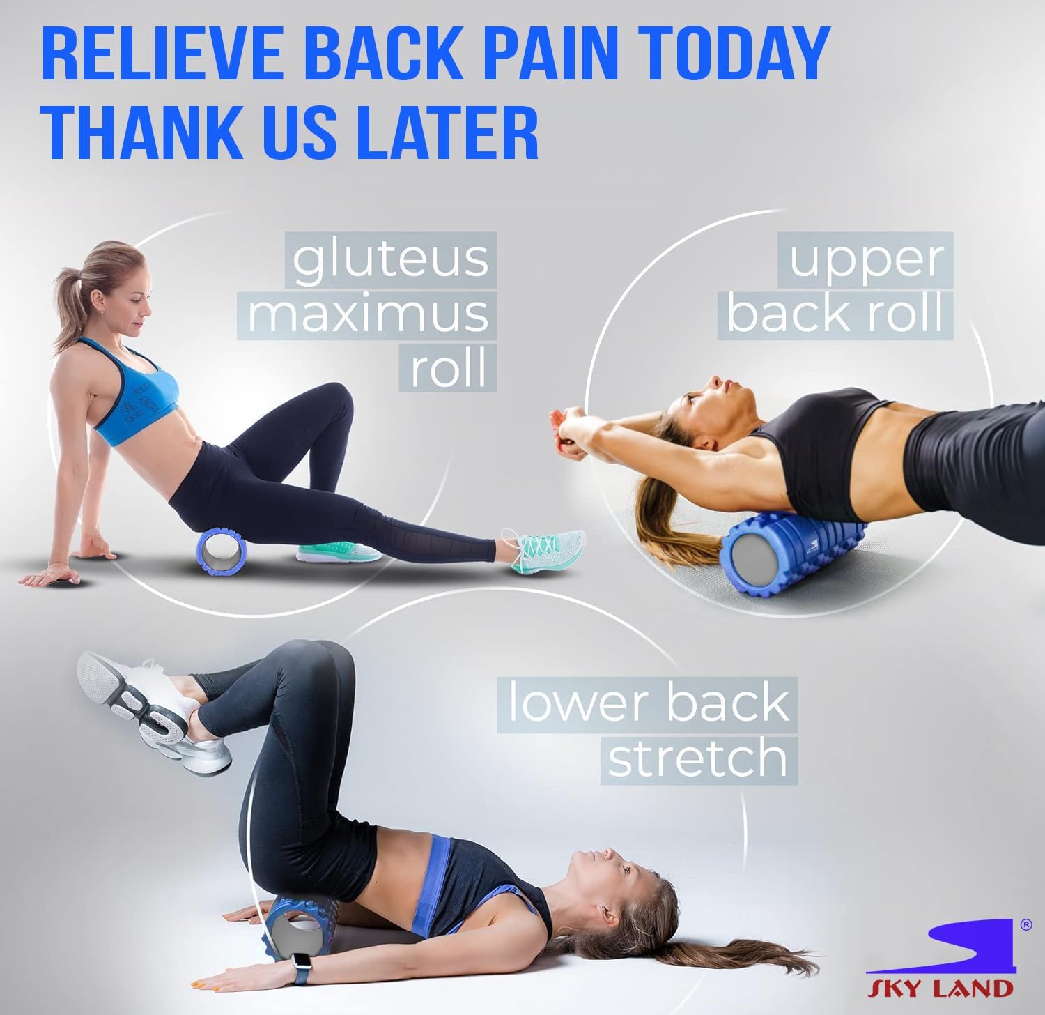 SKY LAND FITNESS Grid Foam Roller Blue, High-Density EVA Foam