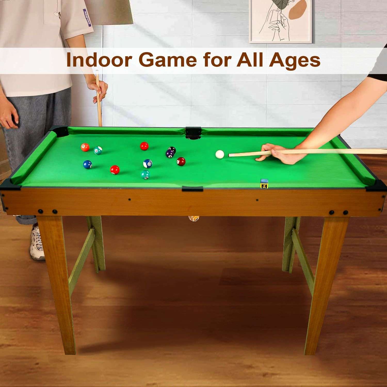 GYMAX Pool Table, 48 Inch Wooden Billiard Tables With 16 Balls, 2 Cue Sticks, 2 Chalks And Brush, Snooker Table Mini Pool Table For Kids, Family
