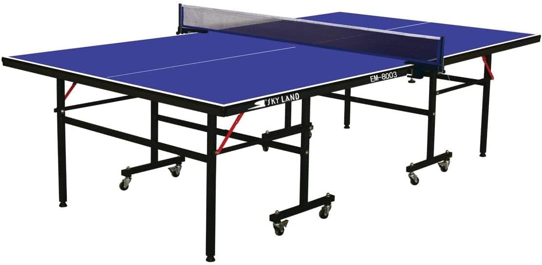 SKY LAND Indoor Table Tennis EM-8003 | Official Size Ping Pong Table Setup with Single Folding Design, Wheels, TT Sports Equipment for Home, Office & Indoor Play