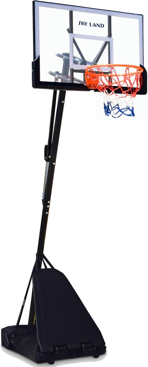 SKY LAND Adjustable Basketball Hoop System | 8-10 ft Height, 44" Shatterproof Backboard, Portable Basketball Stand for Kids & Adults, Indoor/Outdoor Sports Equipment - EM-1875