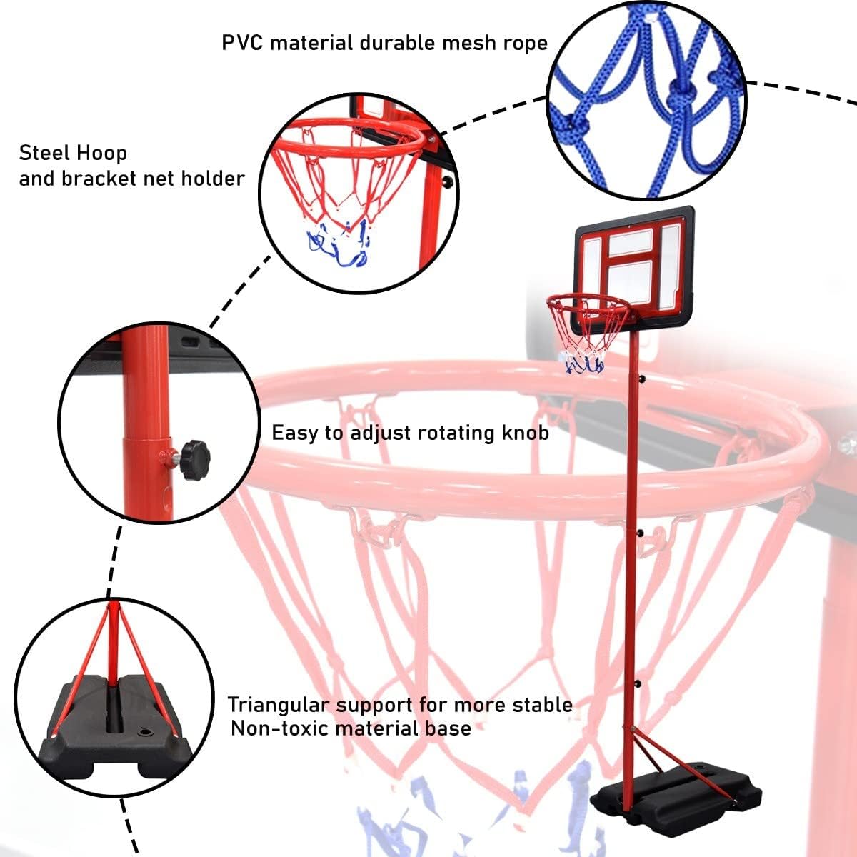 SKY LAND Basketball Hoop and Stand Set, Adjustable Height 145 250 cm for Indoor/Outdoor Fun Sport Activity Game for Children EM 1869, Red - Image 4