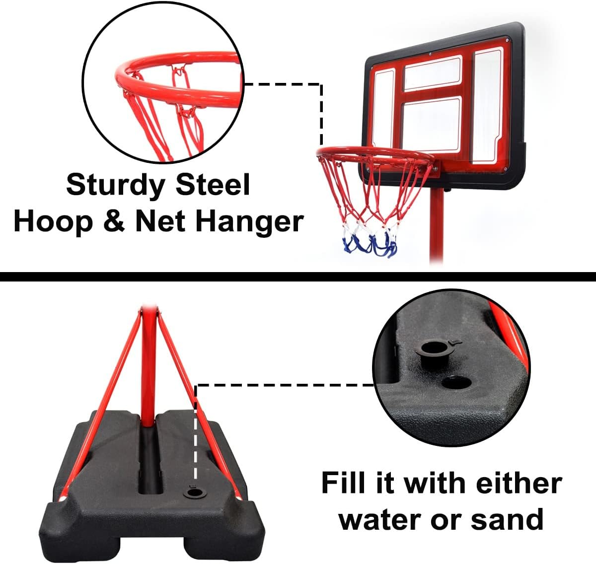 SKY LAND Basketball Hoop and Stand Set, Adjustable Height 145 250 cm for Indoor/Outdoor Fun Sport Activity Game for Children EM 1869, Red - Image 5