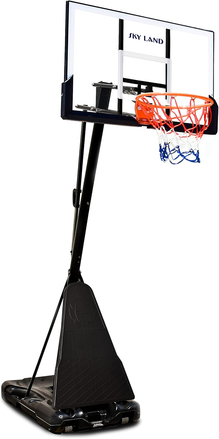 SKY LAND Basketball Hoop, Basketball Goal on Wheels Pro Size, Adjustable Height 8-10 FT, 50" Shatterproof Acrylic Backboard For Adults & Teens, Outdoor/Indoor Basketball Hoop Stand EM-1874