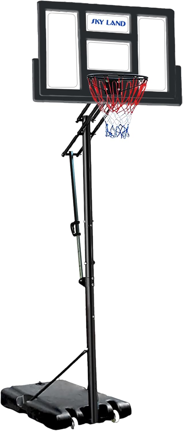 SKY LAND Basketball Hoop Stand - Adjustable Basketball Goal System 08-10 FT, 44" Shatterproof Backboard, Indoor/Outdoor Portable Basketball Stand with Wheels for Adults & Teens | EM-1878