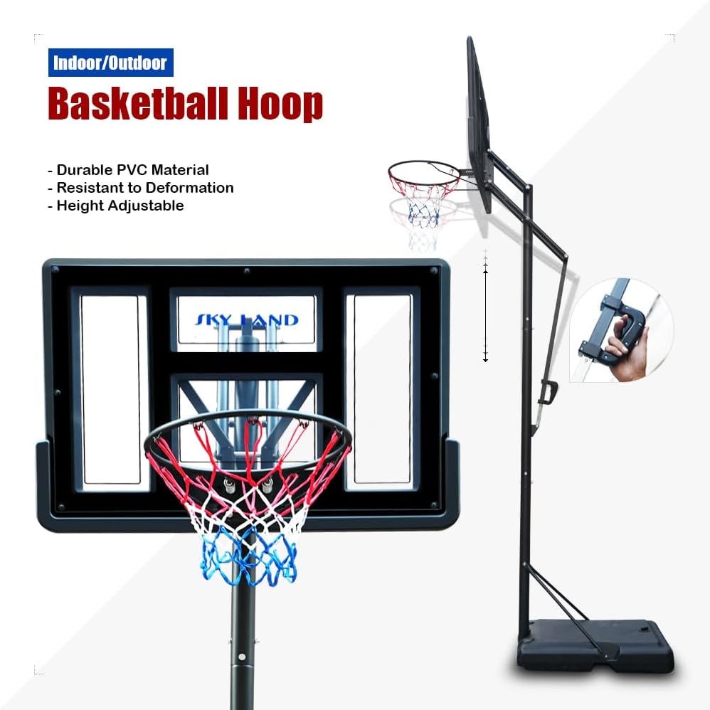 SKY LAND Basketball Hoop Stand - Adjustable Basketball Goal System 08-10 FT, 44" Shatterproof Backboard, Indoor/Outdoor Portable Basketball Stand with Wheels for Adults & Teens | EM-1878 - Image 5