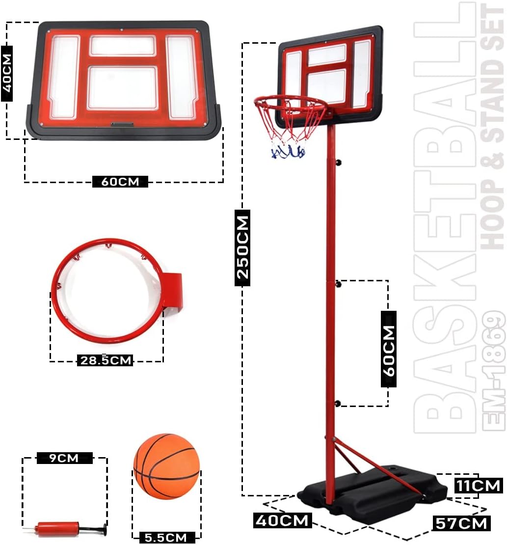 SKY LAND Basketball Hoop and Stand Set, Adjustable Height 145 250 cm for Indoor/Outdoor Fun Sport Activity Game for Children EM 1869, Red - Image 6