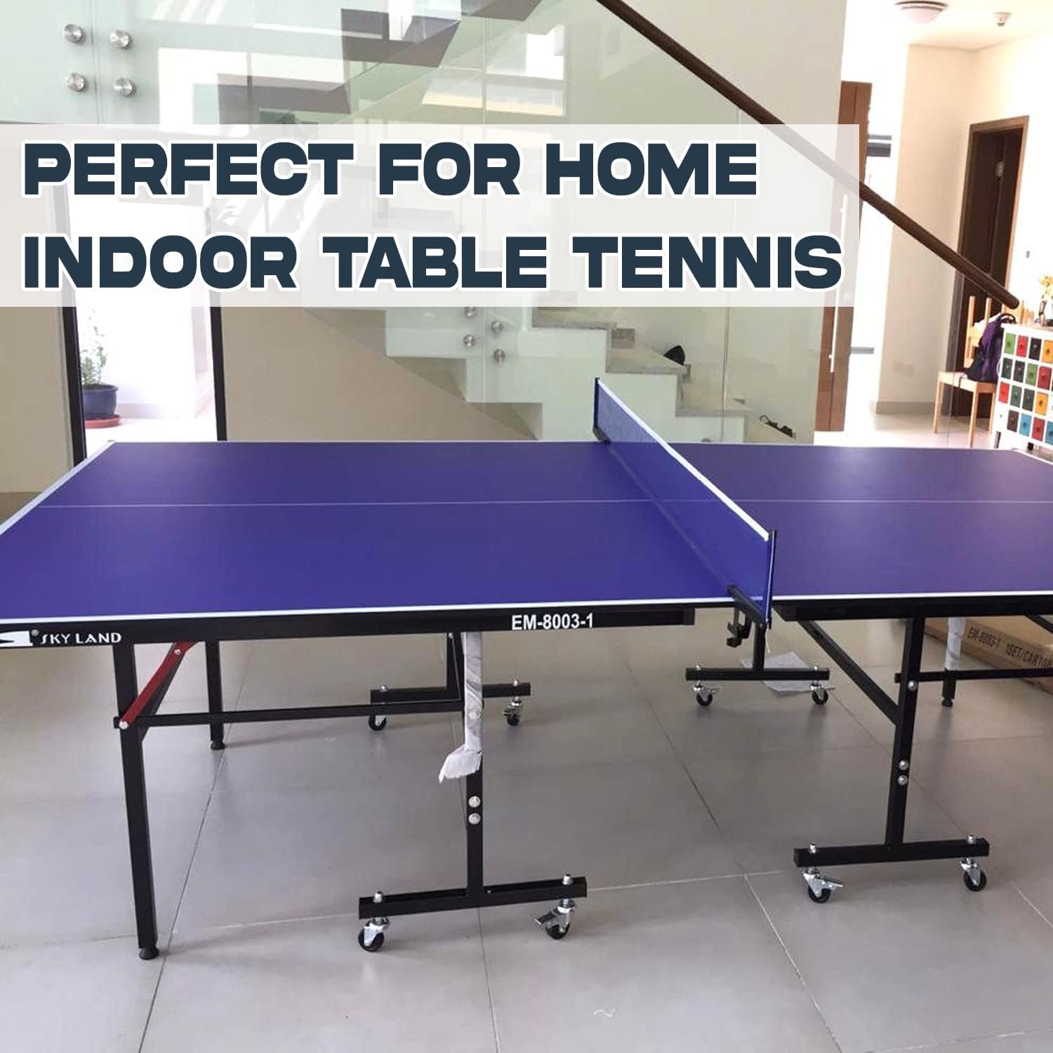 SKY LAND Indoor Table Tennis EM-8003 | Official Size Ping Pong Table Setup with Single Folding Design, Wheels, TT Sports Equipment for Home, Office & Indoor Play - Image 5