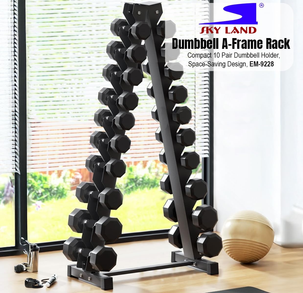 SKY LAND Dumbbell A-Frame Rack - Compact 10 Pair Dumbbell Holder, Space-Saving Design, EM-9228, Black - Image 2