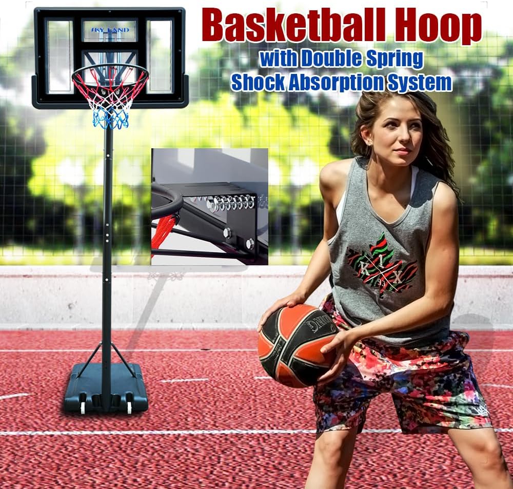 SKY LAND Basketball Hoop Stand - Adjustable Basketball Goal System 08-10 FT, 44" Shatterproof Backboard, Indoor/Outdoor Portable Basketball Stand with Wheels for Adults & Teens | EM-1878 - Image 6