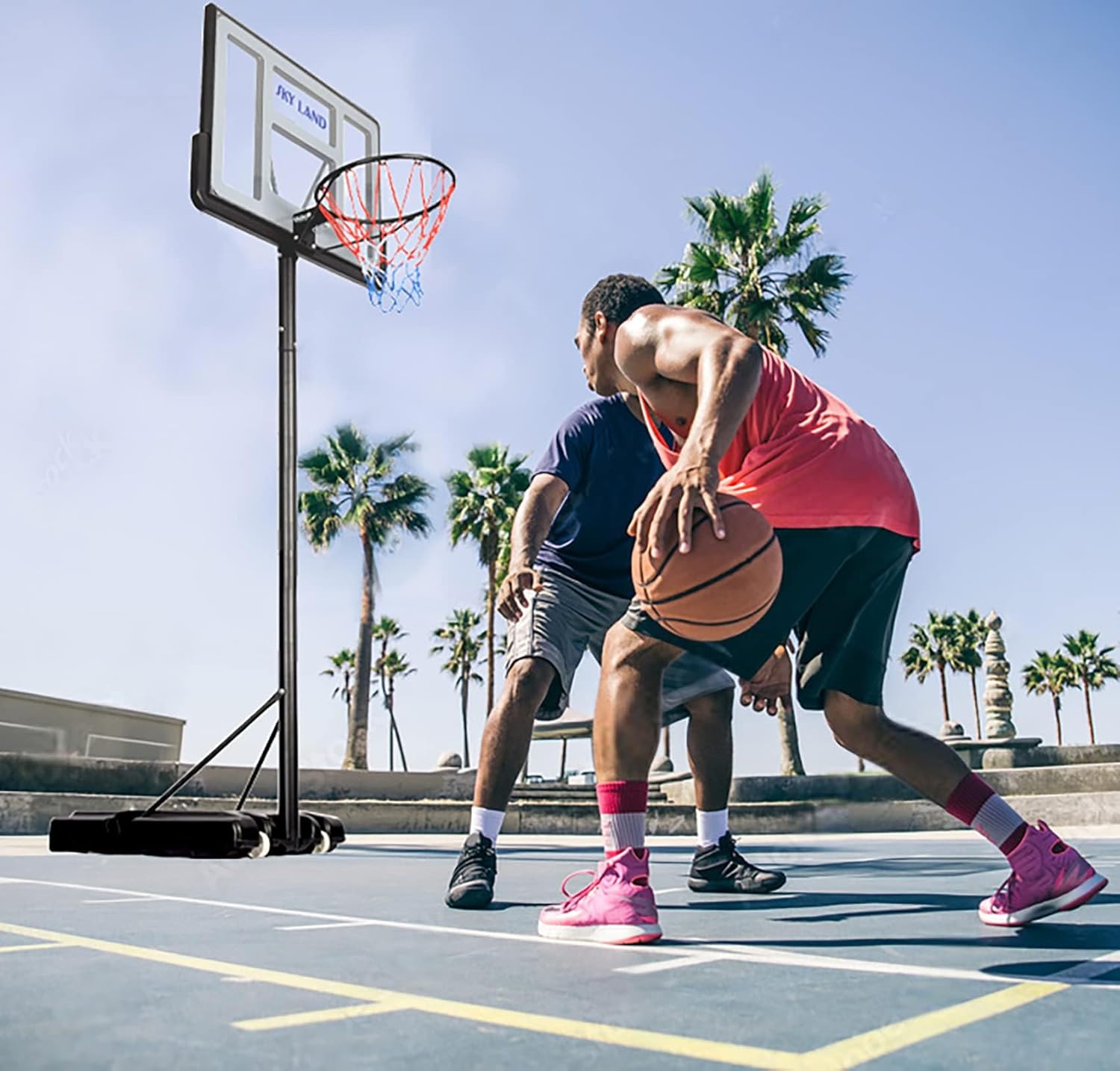 SKY LAND Sports Basketball Hoop | Basketball Goal on Wheels Adjustable Height 5-10 FT, 44" Backboard For Adults & Kids, Outdoor Basketball Stand, EM-1873 - Image 7