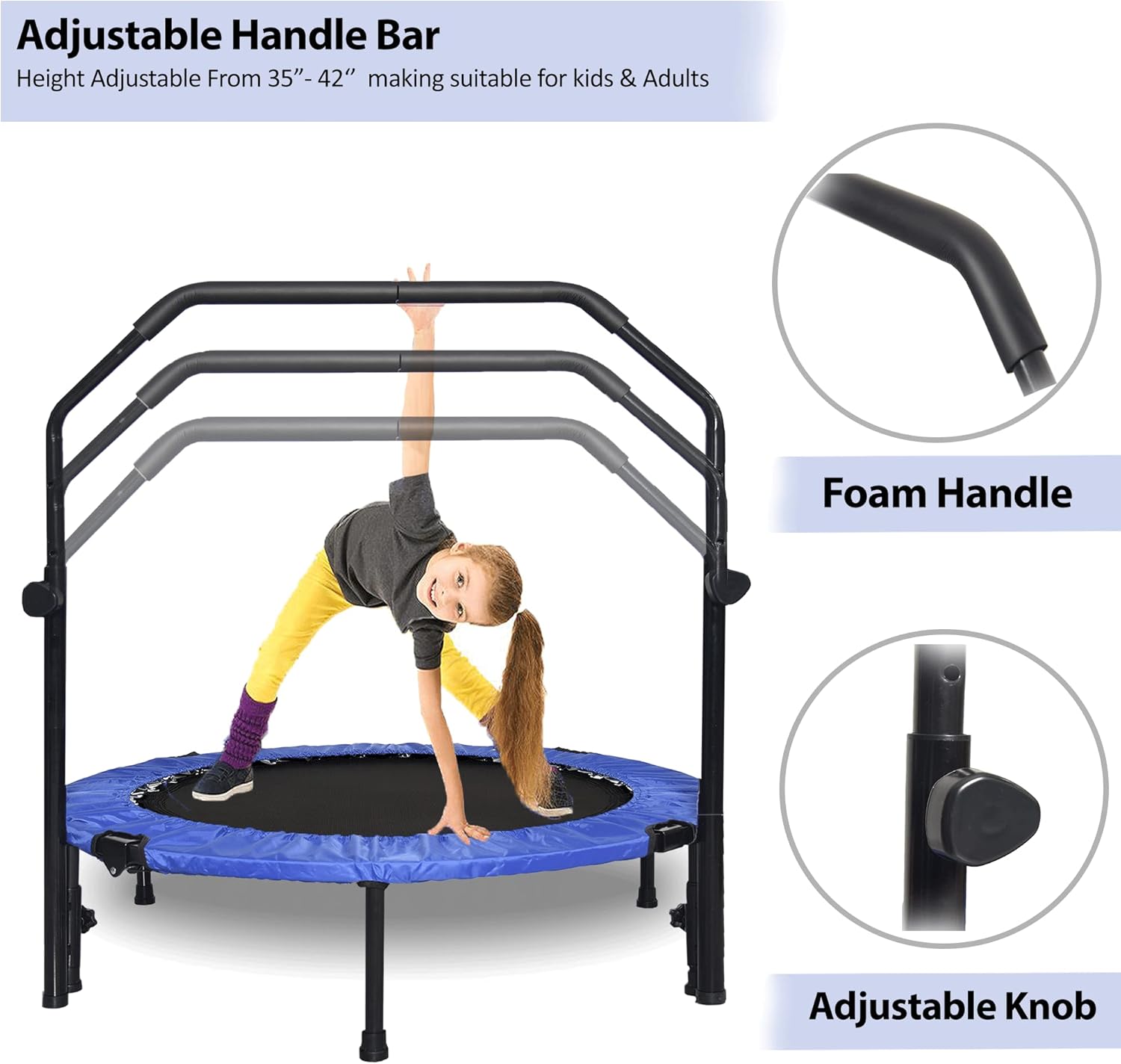 SKY LAND Fitness 40" Trampoline For Adults & Kids | Fitness Rebounder With Adjustable Foam Handle & Safety Pad/ Bungee Cords, Stable & Quiet Exercise Rebounder For Indoor & Outdoor, EM-8102 - Image 3