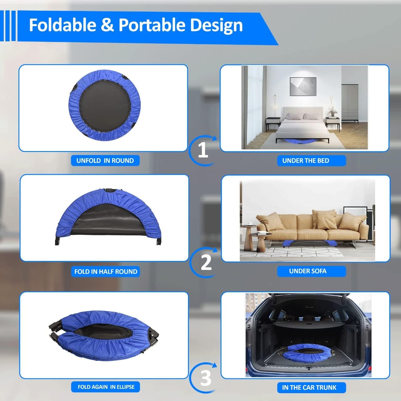 SKY LAND Fitness 40" Trampoline For Adults & Kids | Fitness Rebounder With Adjustable Foam Handle & Safety Pad/ Bungee Cords, Stable & Quiet Exercise Rebounder For Indoor & Outdoor, EM-8102 - Image 8