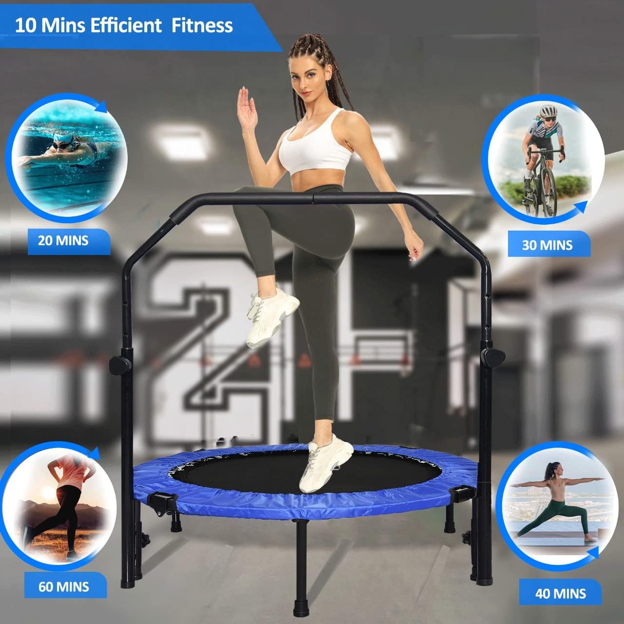 SKY LAND Fitness 40" Trampoline For Adults & Kids | Fitness Rebounder With Adjustable Foam Handle & Safety Pad/ Bungee Cords, Stable & Quiet Exercise Rebounder For Indoor & Outdoor, EM-8102 - Image 2
