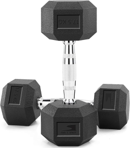 Hex Dumbbells 17.5kg Pair | Rubber Coated Cast Iron Weights