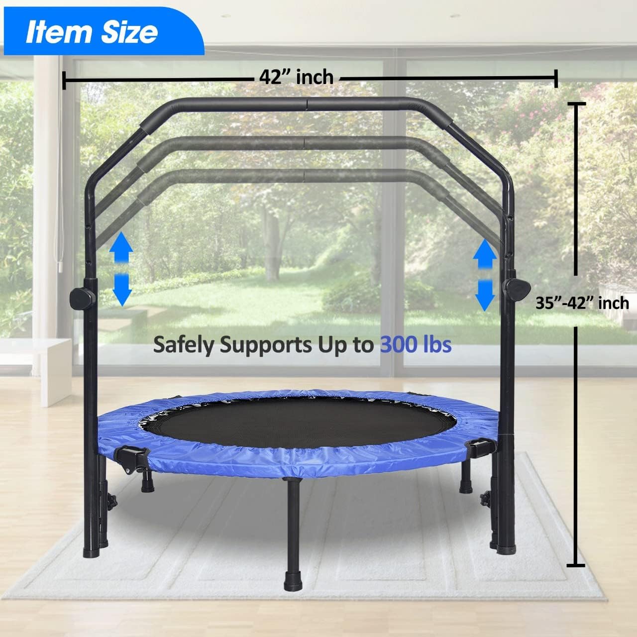 SKY LAND Fitness 40" Trampoline For Adults & Kids | Fitness Rebounder With Adjustable Foam Handle & Safety Pad/ Bungee Cords, Stable & Quiet Exercise Rebounder For Indoor & Outdoor, EM-8102 - Image 4