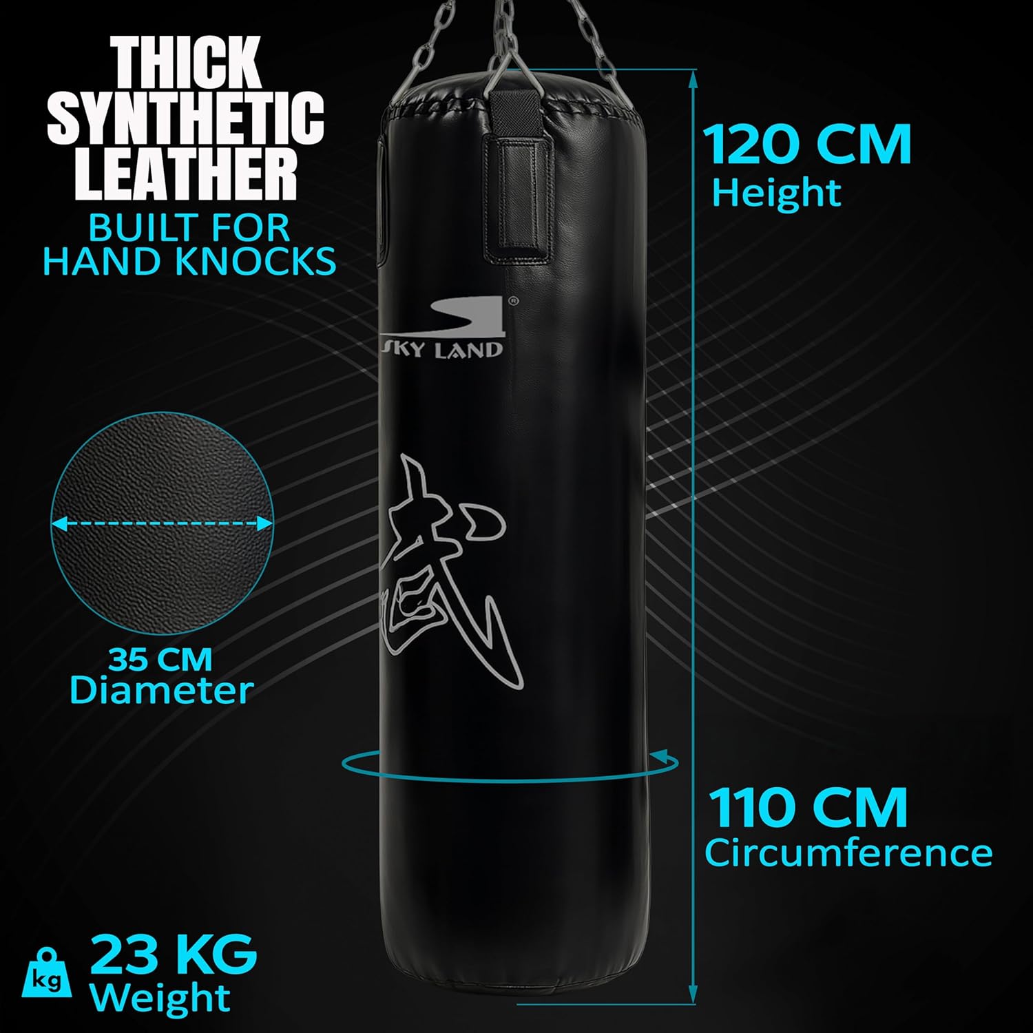 SKY LAND Boxing Bag | Punching Bag Heavy Duty PU Leather Hanging Bag With a Wall Mount Hanger For MMA Kickboxing Boxing Karate Muay Thai Home Gym For Adults & Youth, EM-1876 - Image 4