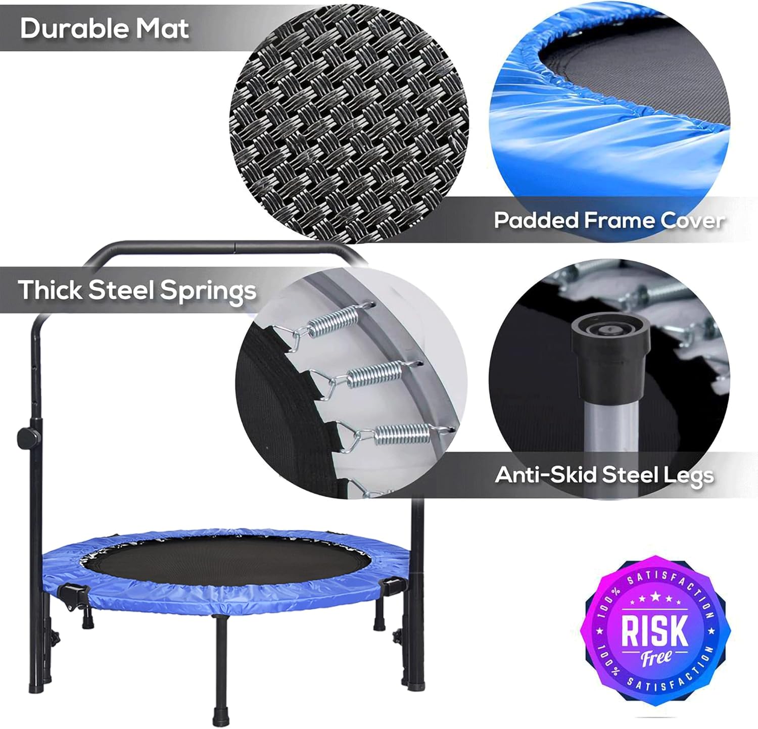 SKY LAND Fitness 40" Trampoline For Adults & Kids | Fitness Rebounder With Adjustable Foam Handle & Safety Pad/ Bungee Cords, Stable & Quiet Exercise Rebounder For Indoor & Outdoor, EM-8102 - Image 7