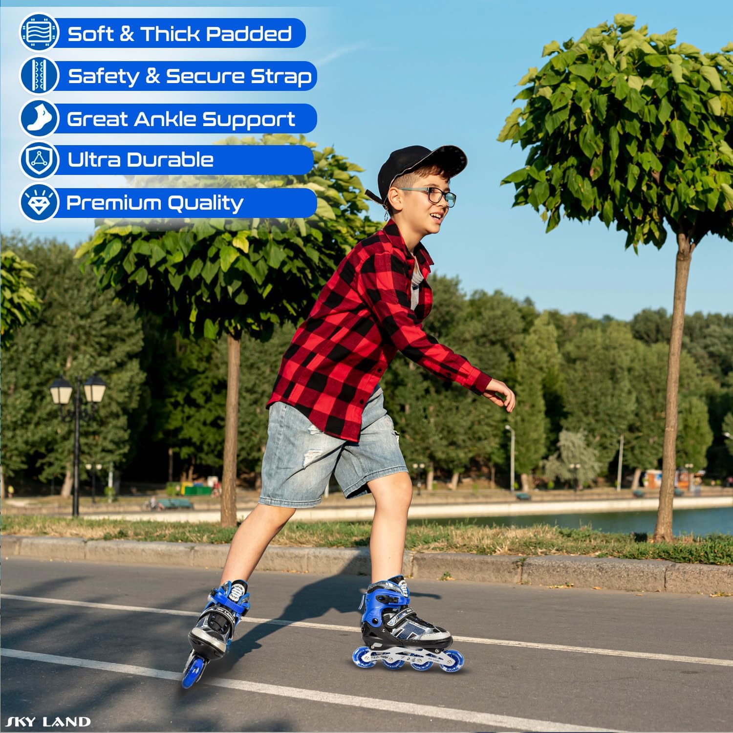 SKY LAND Inline Skates for Kids with 8 Light-Up Wheels ? Adjustable Skates Shoes for Children & Teens, Comfortable Fit, Smooth Bearings ? Blue TMX-016-S - Image 6