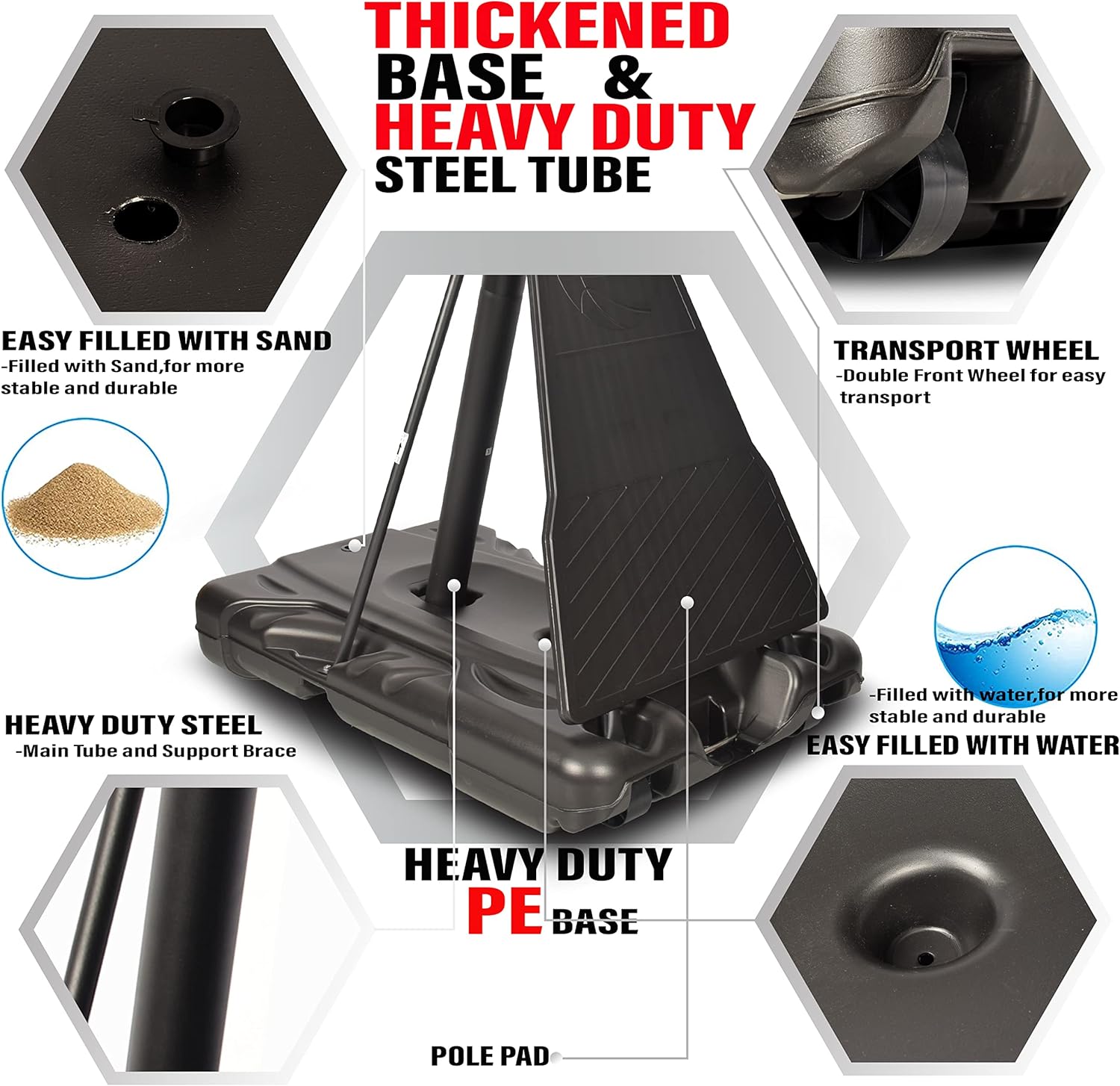 SKY LAND Basketball Hoop, Basketball Goal on Wheels Pro Size, Adjustable Height 8-10 FT, 50" Shatterproof Acrylic Backboard For Adults & Teens, Outdoor/Indoor Basketball Hoop Stand EM-1874 - Image 5