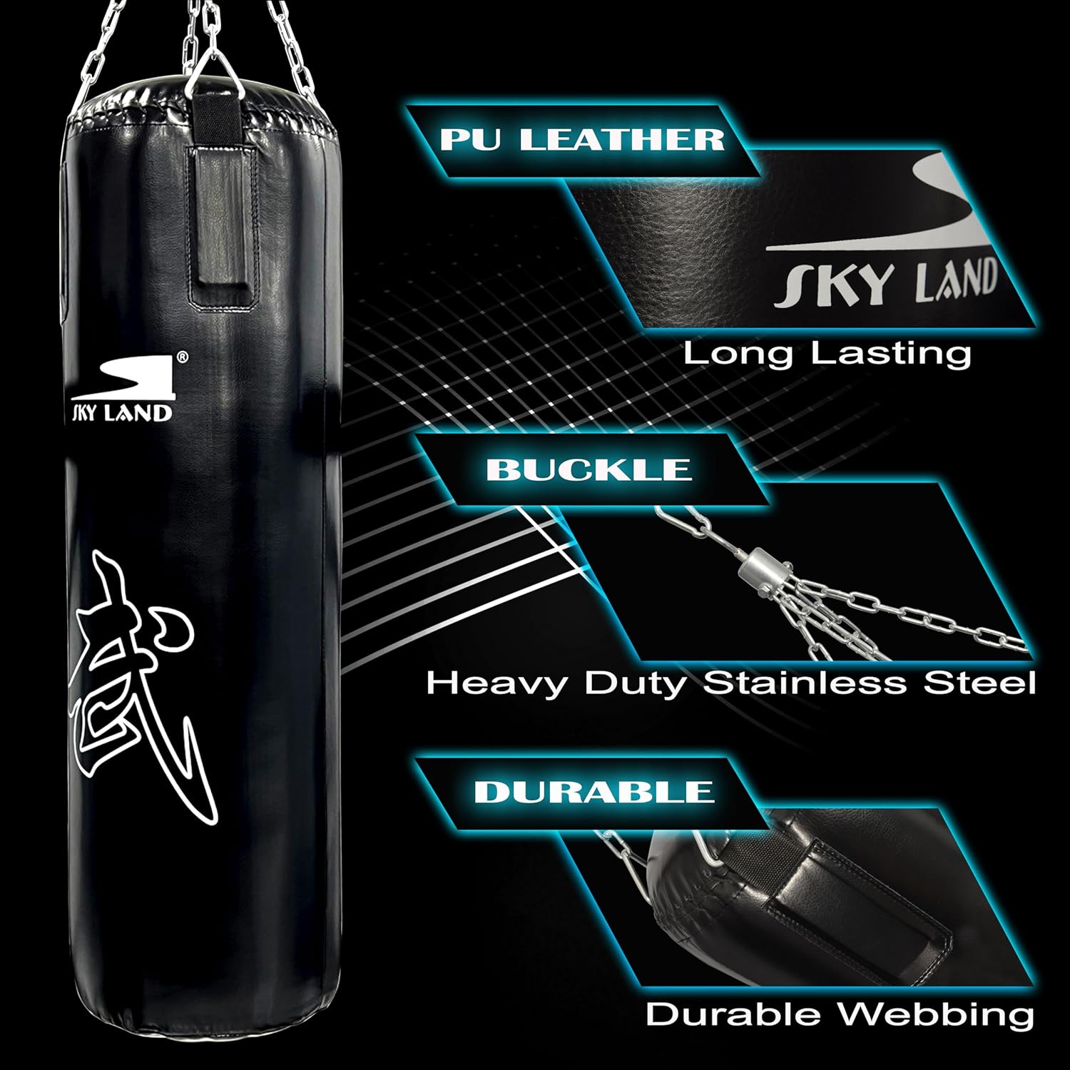 SKY LAND Boxing Bag | Punching Bag Heavy Duty PU Leather Hanging Bag With a Wall Mount Hanger For MMA Kickboxing Boxing Karate Muay Thai Home Gym For Adults & Youth, EM-1876 - Image 2