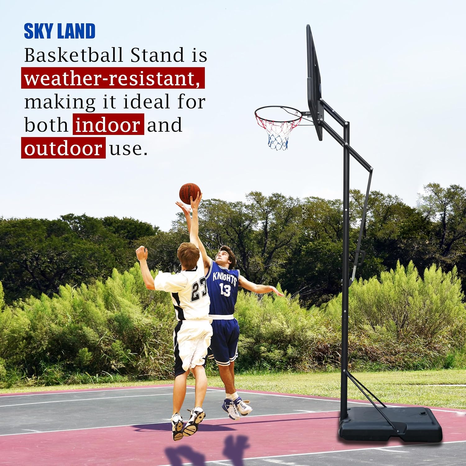 SKY LAND Basketball Hoop Stand - Adjustable Basketball Goal System 08-10 FT, 44" Shatterproof Backboard, Indoor/Outdoor Portable Basketball Stand with Wheels for Adults & Teens | EM-1878 - Image 8