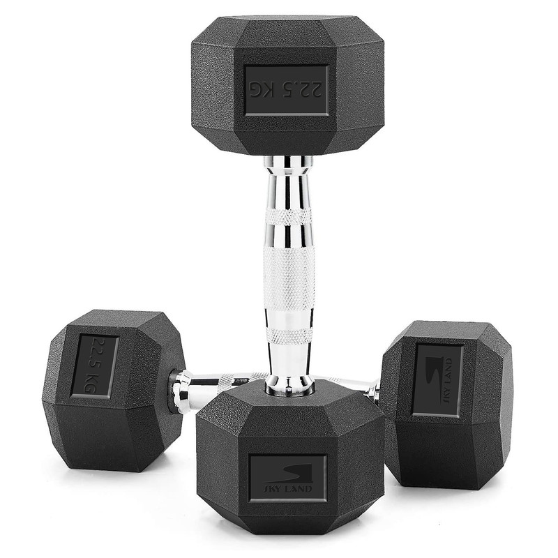 Hex Dumbbells 22.5kg Pair | Rubber Coated Cast Iron Weights