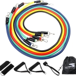 SKY LAND 11-Piece Resistance Band Set - Stackable Exercise Tubes up to 100lbs with Ergonomic Foam Handles, Door Anchor & Ankle Straps - Portable Home Gym Kit for Strength Training, Physical Therapy & Stretching (EM-1835)