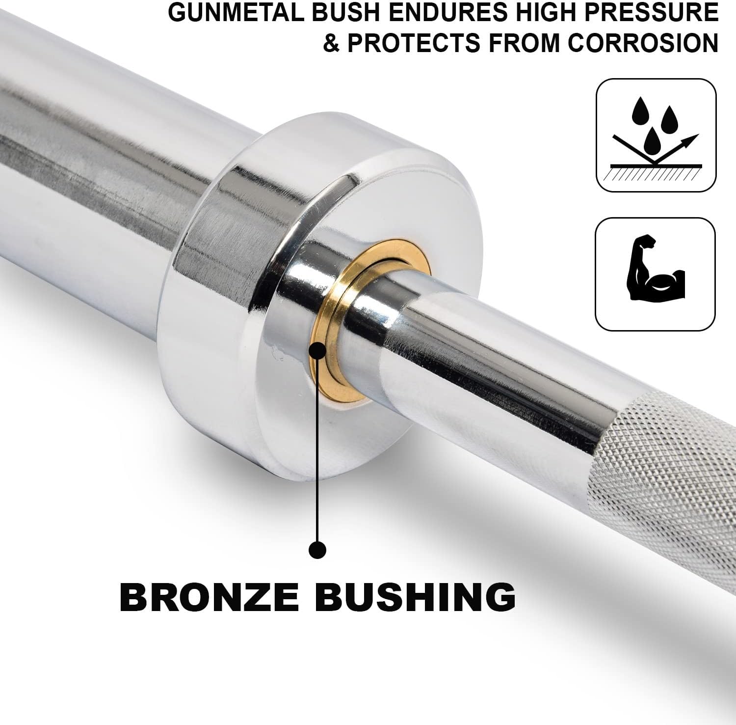 SKY LAND Powerlifting Bar 1.2M Solid Steel Olympic Barbell with Chrome Finish & Rotating Sleeves | Heavy Duty Gym Workout Bar for Strength Training, Weightlifting & Home Fitness EM-9265-Rod-1.2 - Image 3