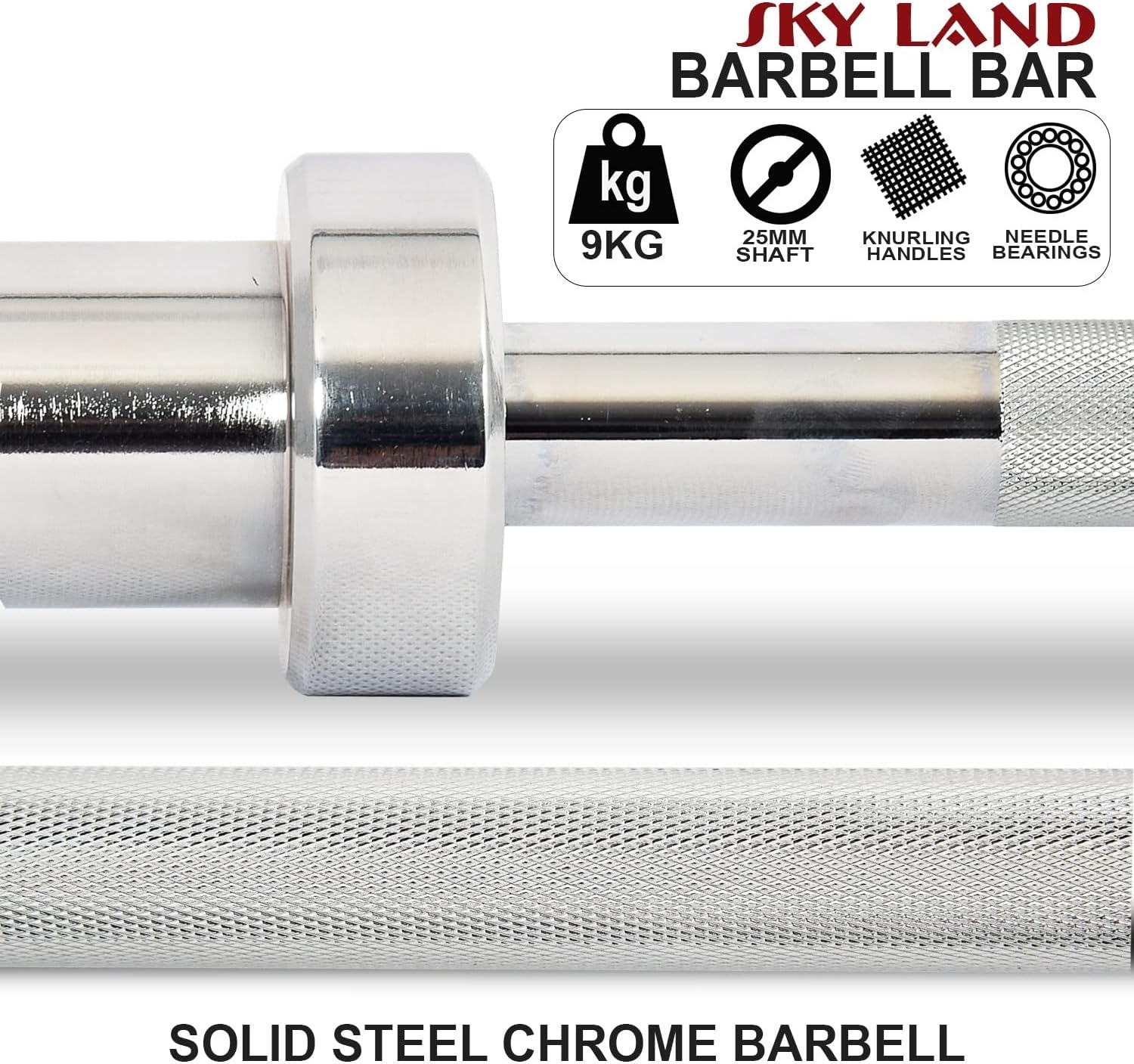 SKY LAND Powerlifting Bar 1.2M Solid Steel Olympic Barbell with Chrome Finish & Rotating Sleeves | Heavy Duty Gym Workout Bar for Strength Training, Weightlifting & Home Fitness EM-9265-Rod-1.2 - Image 4