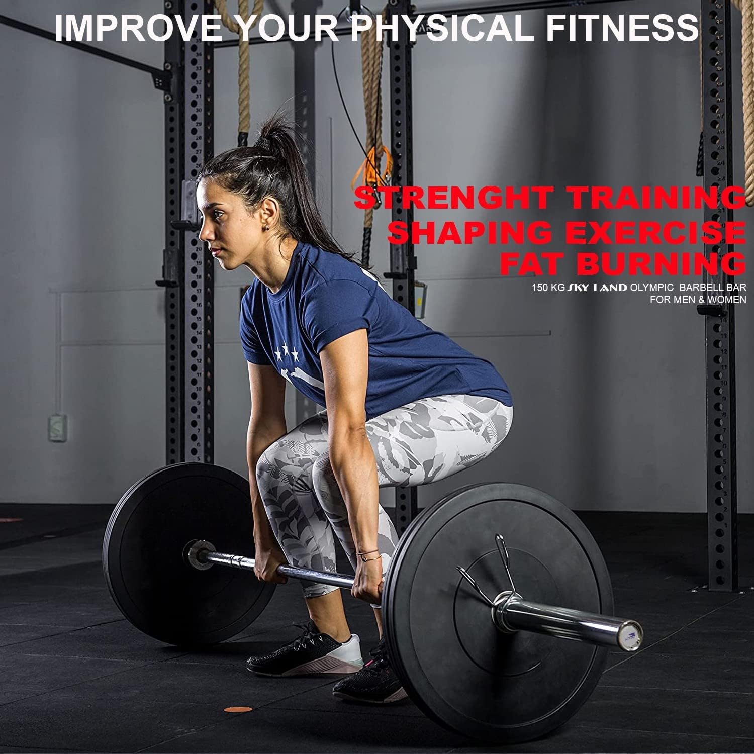 SKY LAND Powerlifting Bar 1.2M Solid Steel Olympic Barbell with Chrome Finish & Rotating Sleeves | Heavy Duty Gym Workout Bar for Strength Training, Weightlifting & Home Fitness EM-9265-Rod-1.2 - Image 8