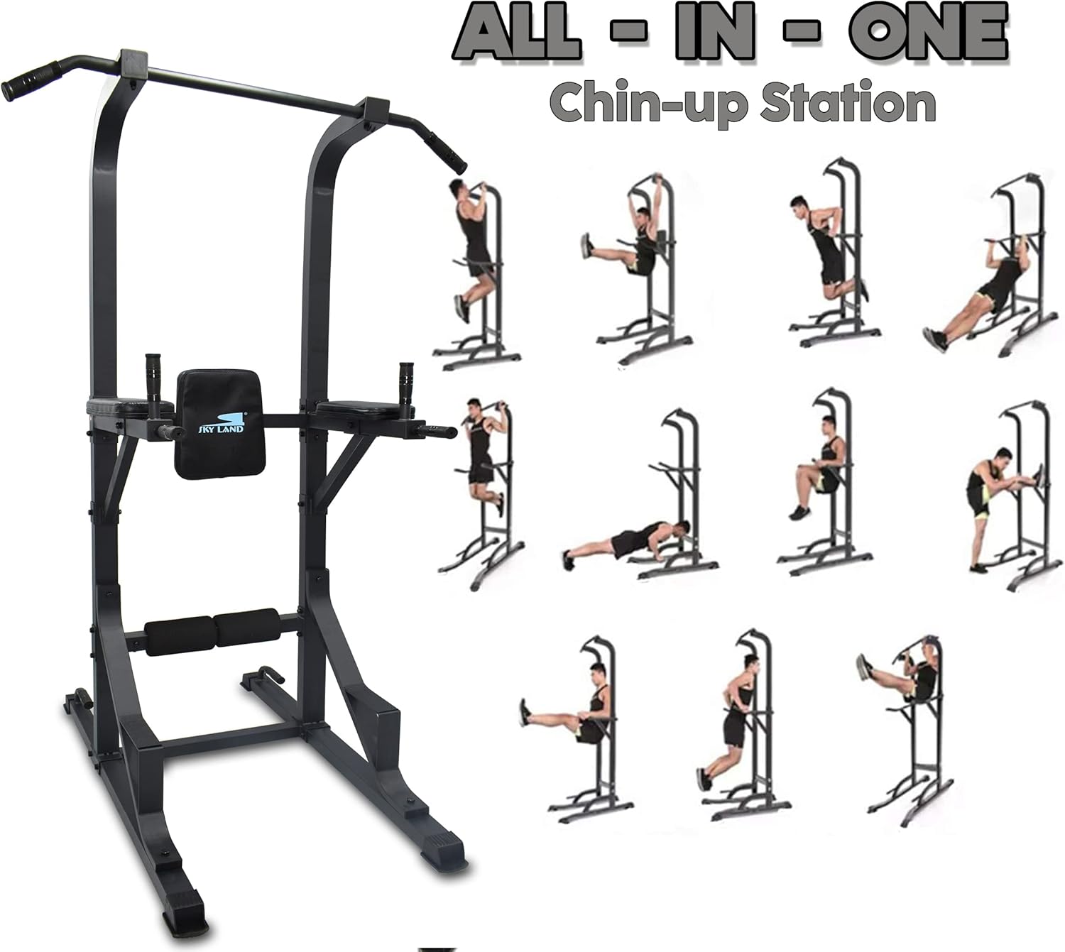 SKY LAND Pull Up Station EM-1852, Multi-Function Dip Stand & Home Workout Tower for Full-Body Training – Heavy-Duty Pull Up Stand with Push-Up & Knee Raise Support – Unisex Adult, Black - Image 7