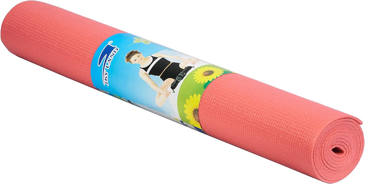 SKY LAND Yoga Mat Non Slip,3mm Yoga Mat-Ideal for HiiT, Pilates, Yoga, and Home Workouts-PVC Gym Exercise Mat Ideal for Various Fitness Routines (RoseRed, 173 x 61cm)-EM-9306-R