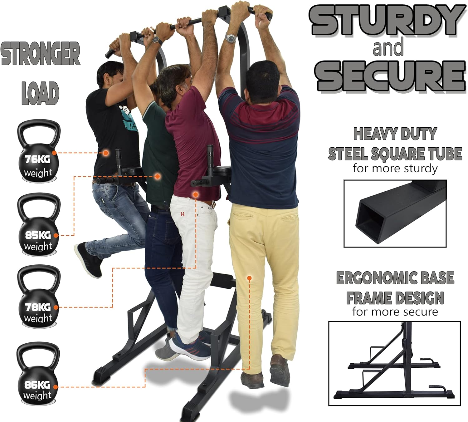 SKY LAND Pull Up Station EM-1852, Multi-Function Dip Stand & Home Workout Tower for Full-Body Training – Heavy-Duty Pull Up Stand with Push-Up & Knee Raise Support – Unisex Adult, Black - Image 4