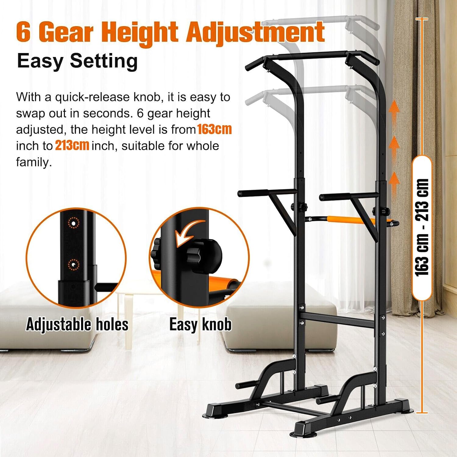 SKY LAND Power Tower, Multi-Function Home Gym Workout Station for Pull-Ups, Dips, Push-Ups & Leg Raises, Height Adjustable 163–213cm, Heavy-Duty Steel Frame, 100 KG Capacity EM-1841-S - Image 3