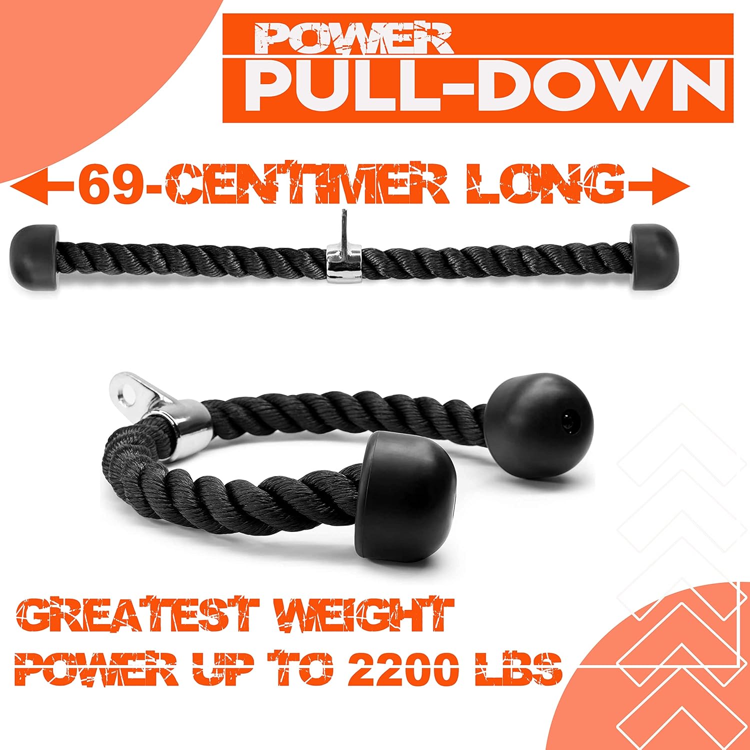 SKY LAND Heavy Duty Tricep Rope Pull Down Attachment - 69cm Braided Nylon Cable Machine Accessory with Solid Rubber Ends, Stainless Steel Rotating Locker & ABS Handle for Biceps, Triceps, Shoulders & Home Gym Workouts - Black (EM-9339) - Image 4