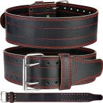 SKY LAND Weight Lifting Belt for Men & Women - 6mm Thick Leather Powerlifting Belt with Double Prong Steel Buckle & 10cm Wide Back Support - Heavy Duty Gym Belt for Squats, Deadlifts & Strength Training - Black (EM-9349-L)