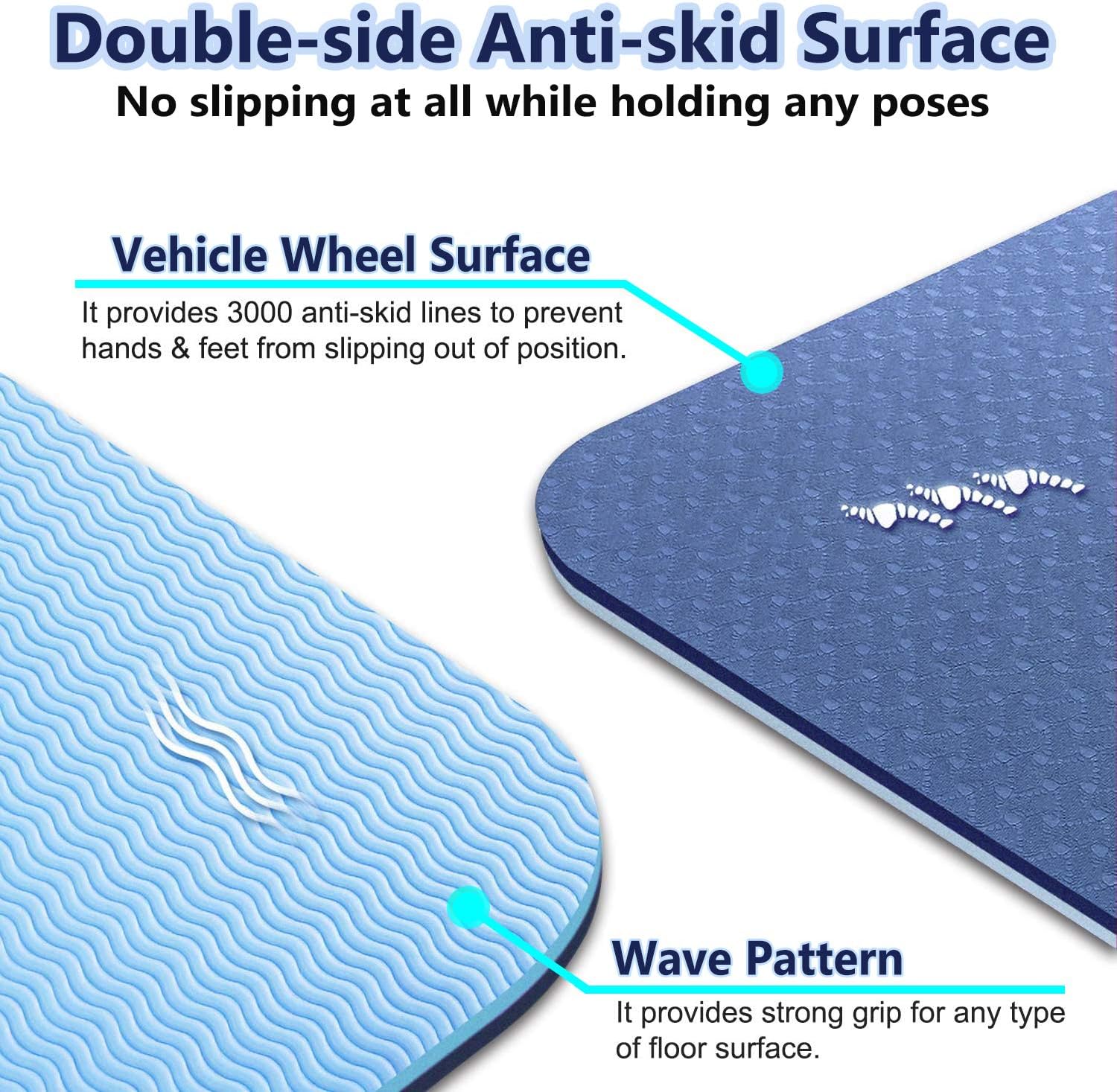 SKY LAND TPE Yoga Mat, Non-Slip Eco-Friendly Exercise Mat for Yoga, Pilates & Fitness, 6mm Thick Cushion for Joint Protection, Waterproof, Durable & Lightweight | Size 183 x 61 cm – Blue EM-9304-B - Image 3