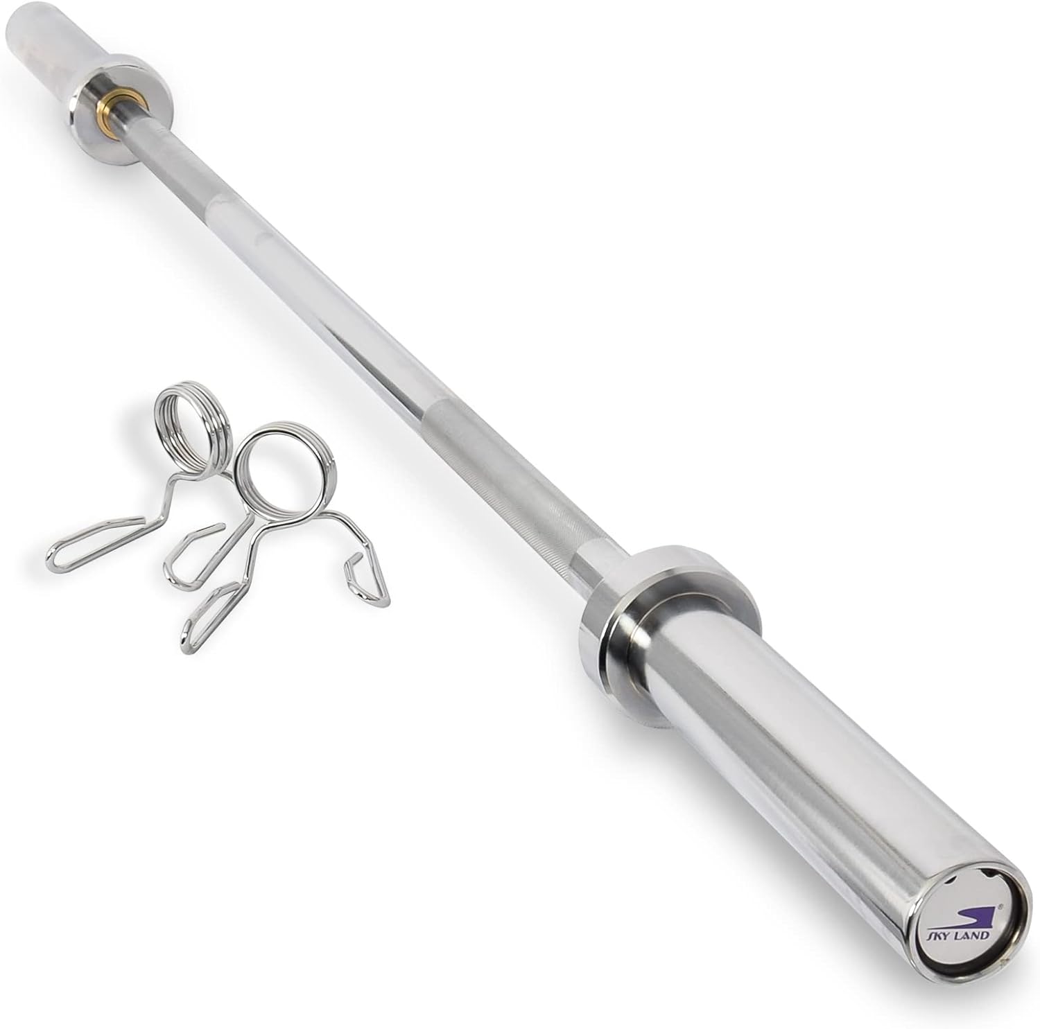 SKY LAND Powerlifting Bar 2.2M Solid Steel Olympic Barbell with Chrome Finish & Rotating Sleeves - Heavy Duty Gym Bar for Strength Training