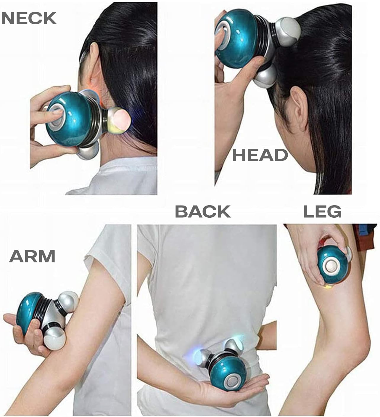 Handheld Mini Massager ?C Compact Vibration Therapy with LED Light, 3-Point Head, Battery Operated ?C For Neck, Shoulder, Back, Legs, Feet Relief ?C Blue ?C EM-9169 - Image 4