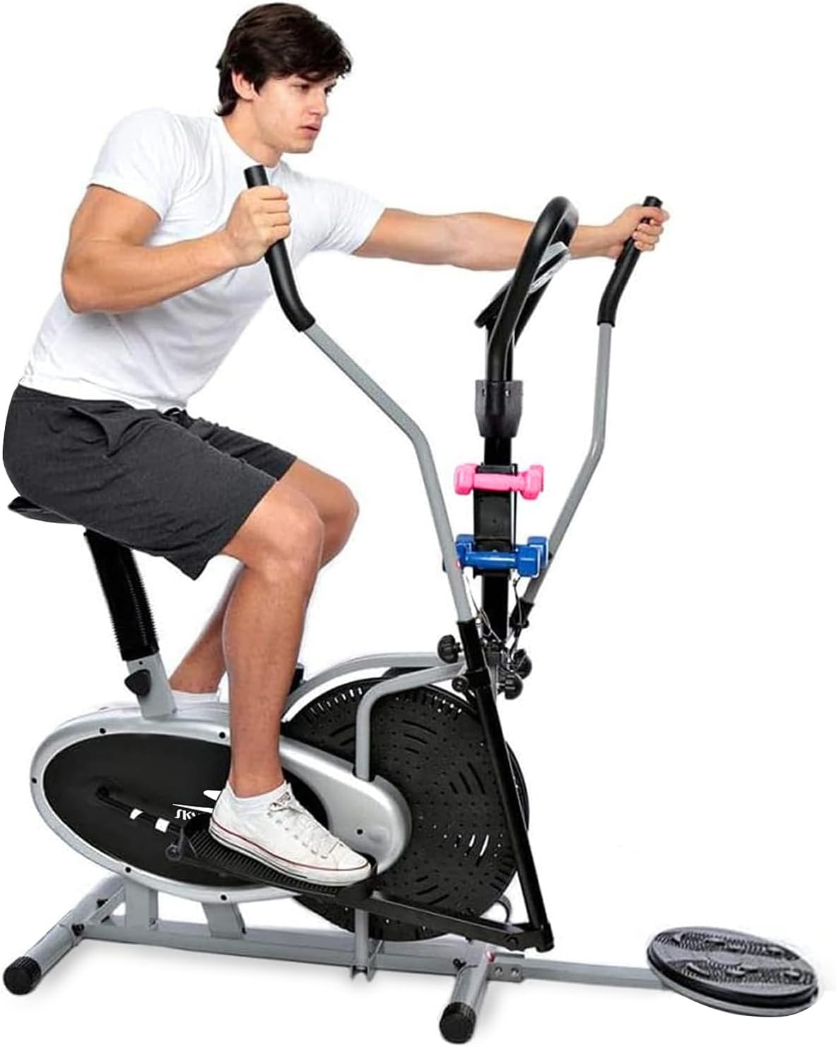 4-in-1 Orbitrac Elliptical Trainer & Exercise Bike ?C Stationary Fitness Cycle with Twister & Dumbbells | Adjustable Resistance, LCD Monitor, Full-Body Cardio Workout ?C EM-1132 Silver/Black - Image 9