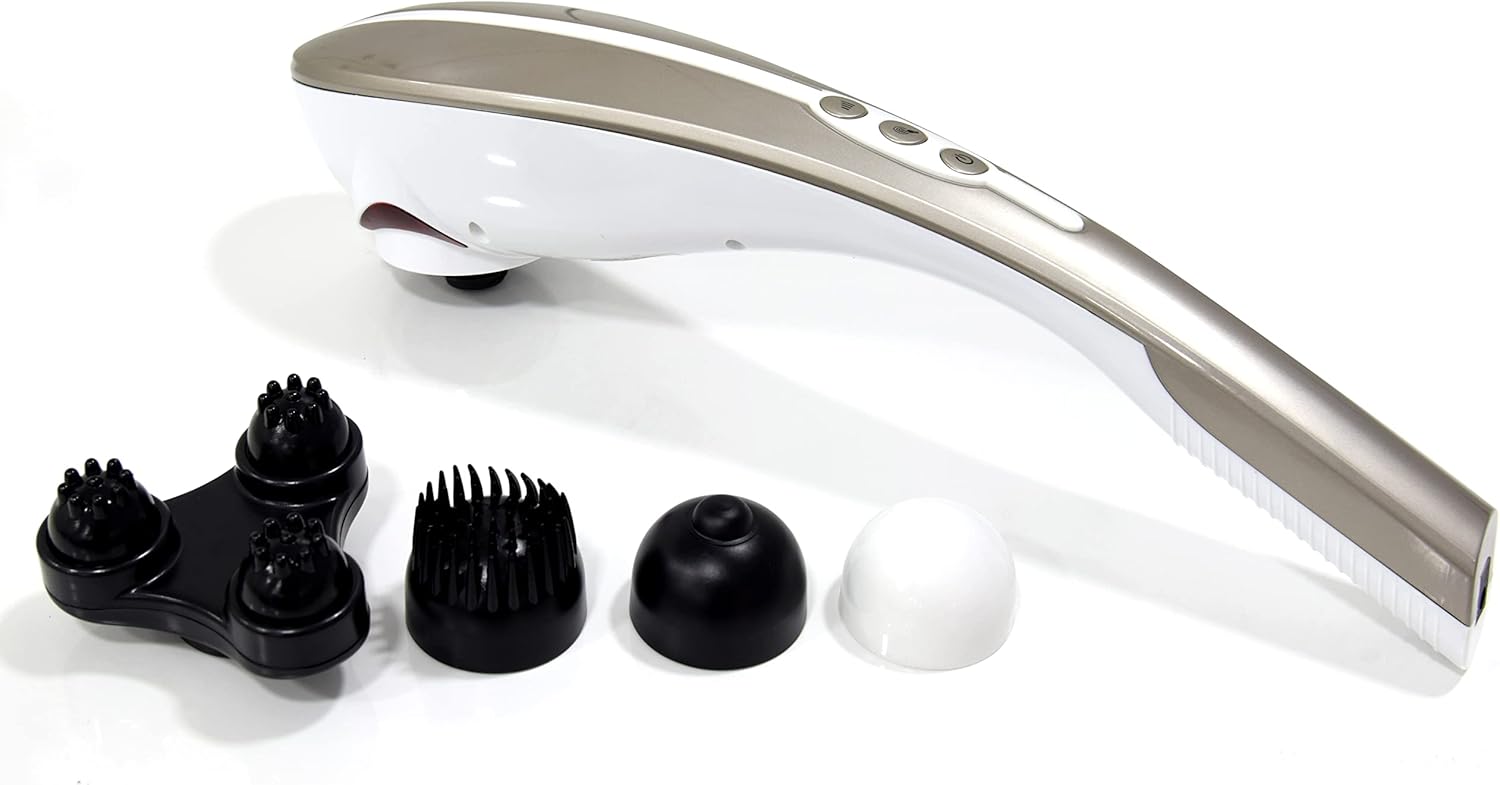 Handheld Body & Back Massager ?C Cordless Rechargeable Deep Tissue Percussion Massager for Muscle Pain Relief, Stress Reduction & Relaxation with 4 Interchangeable Massage Nodes EM-4170