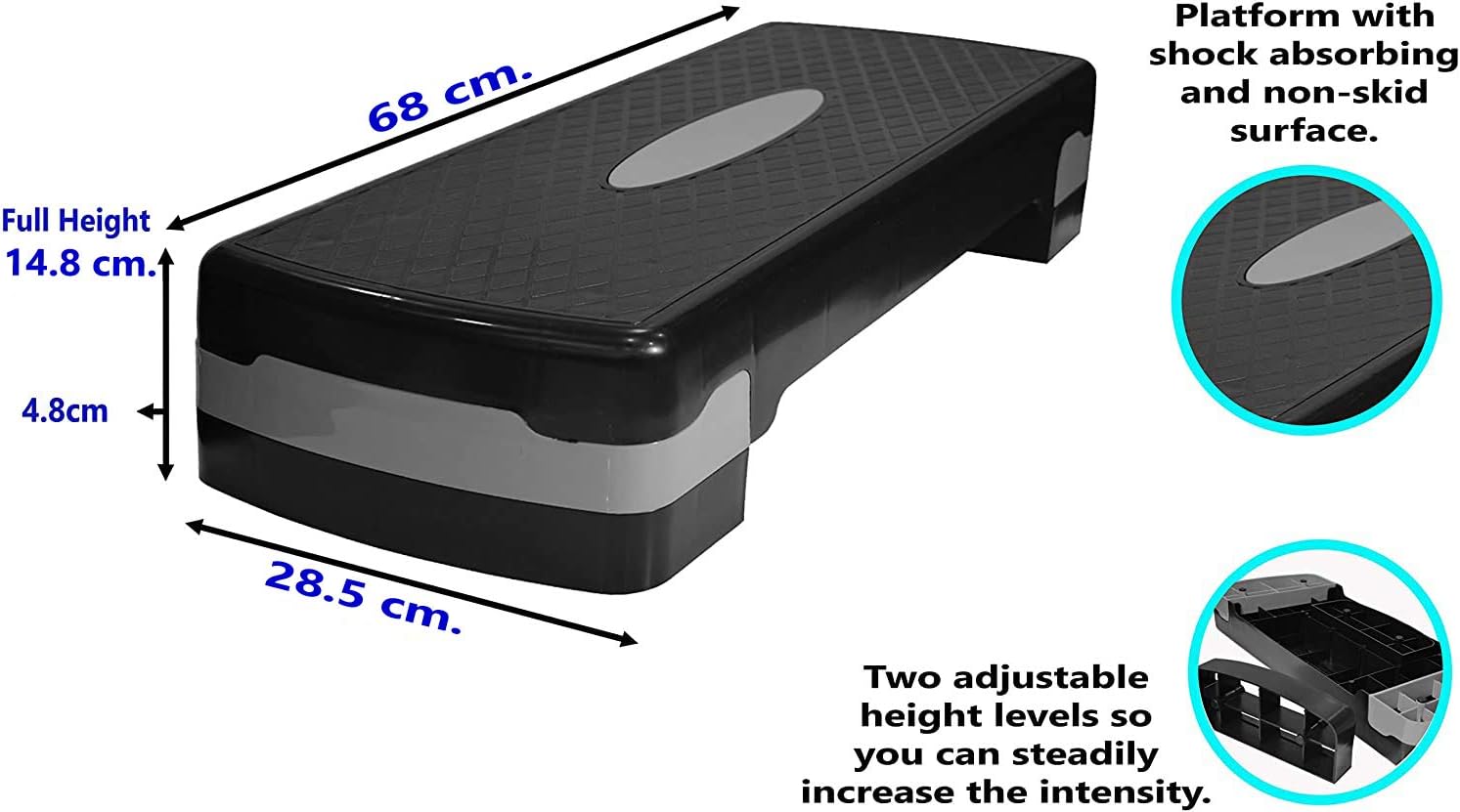 Aerobic Stepper for Home Workout, Adjustable Height 10?C20cm, Non-Slip Shock Absorbing Platform for Cardio HIIT & Strength Training, Compact & Durable Step Bench ?C EM-9237-B - Image 2