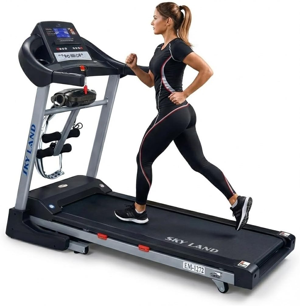 Foldable Treadmill | 5.5 HP Peak DC Motor, Built-in Massager & Bluetooth Speaker, Automatic 18% Incline | Home & Office Running Machine EM-1272