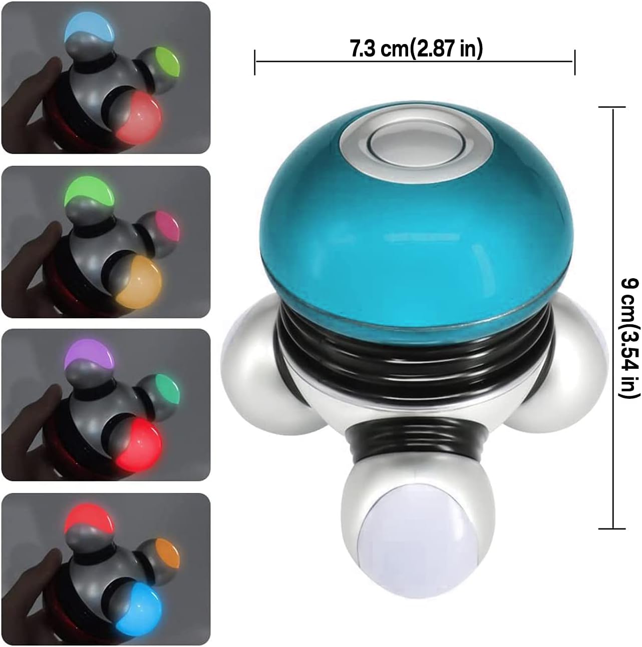 Handheld Mini Massager ?C Compact Vibration Therapy with LED Light, 3-Point Head, Battery Operated ?C For Neck, Shoulder, Back, Legs, Feet Relief ?C Blue ?C EM-9169 - Image 2