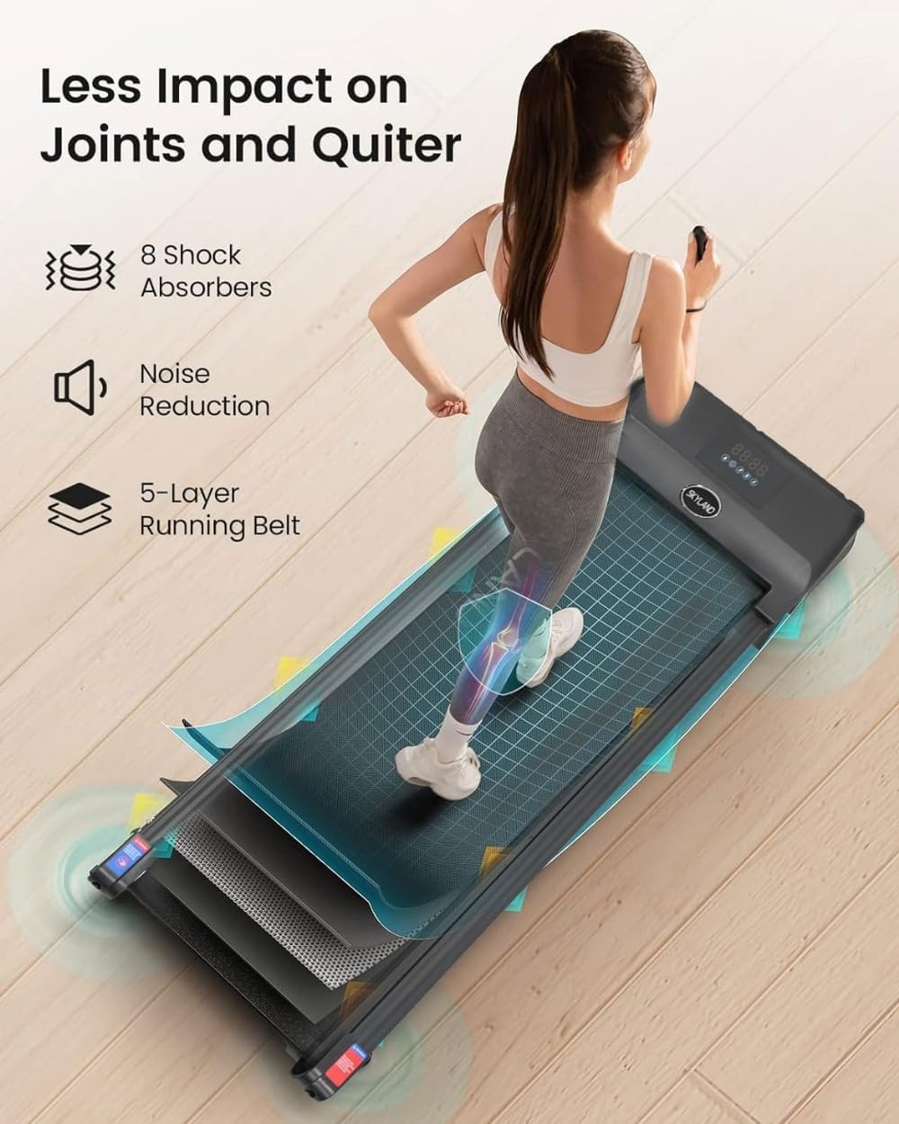 Walking Pad Treadmill EM-1304 | Slim Under Desk Treadmill for Home & Office, Quiet 2HP Motor, LED Display, Remote Control, Compact Folding Design, 100KG Capacity Portable Walking Machine - Image 5