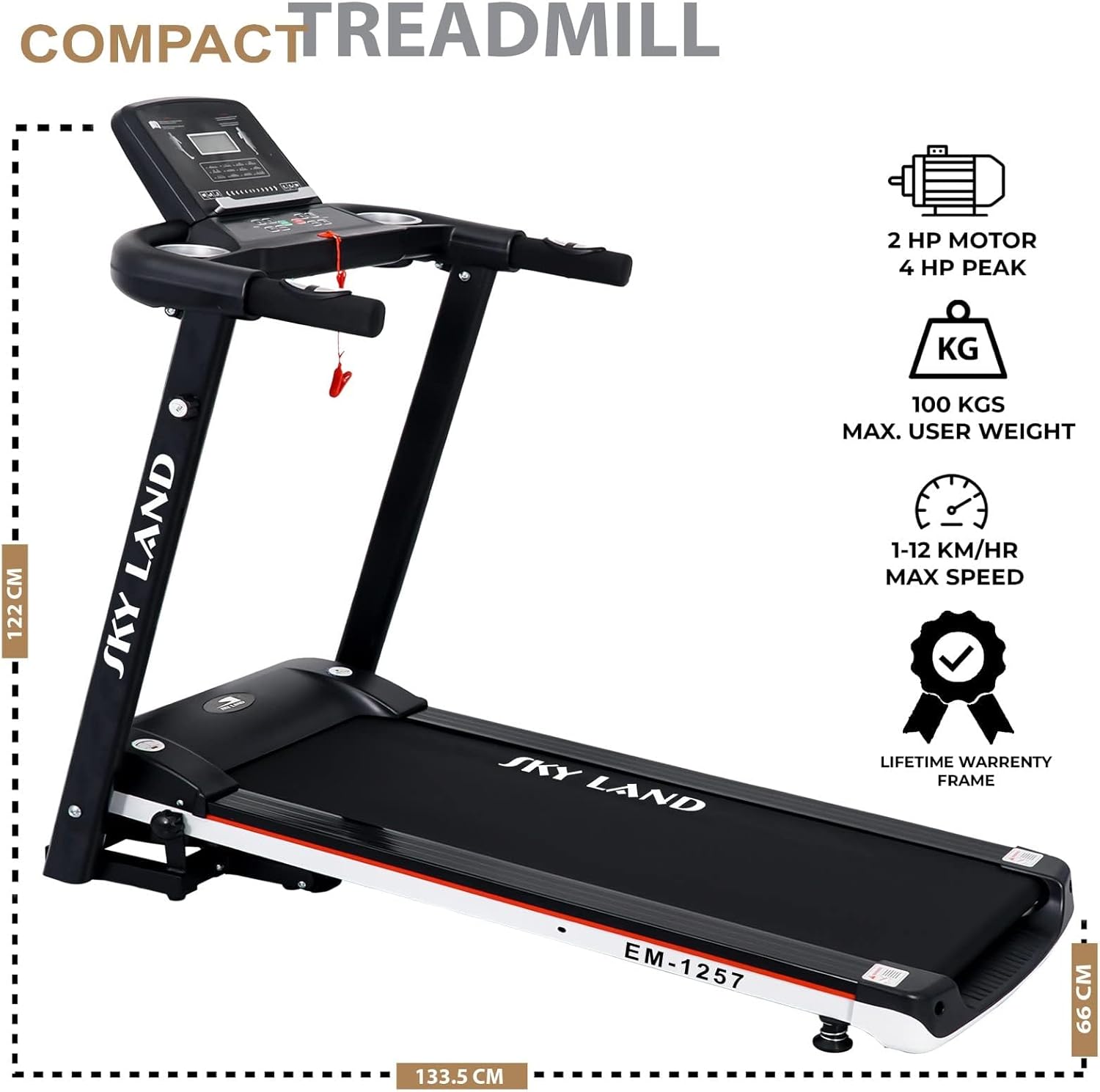 Treadmill 4 HP Peak Motor | Compact Foldable Running Machine for Home Use with FitShow App, Bluetooth Connectivity, Black EM-1257 - Image 4