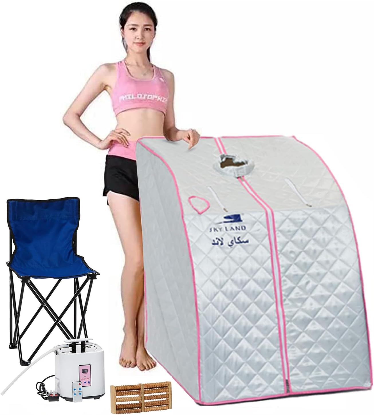 SKY LAND Sauna Family Portable Steam Sauna 2L, Personal Therapeutic Sauna for Weight Loss, Detox Relaxation at Home, One Person Sauna Tent with Remote Control, Folding Chair, EM-9181