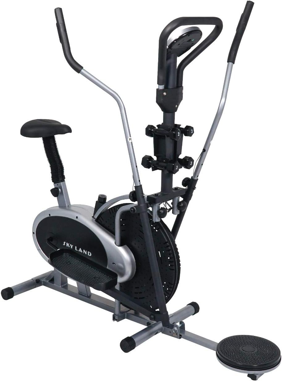 4-in-1 Orbitrac Elliptical Trainer & Exercise Bike ?C Stationary Fitness Cycle with Twister & Dumbbells | Adjustable Resistance, LCD Monitor, Full-Body Cardio Workout ?C EM-1132 Silver/Black - Image 2