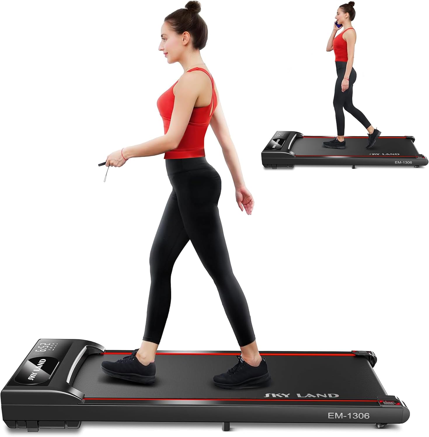 Walking Pad Treadmill | Compact Under Desk Walking Treadmill with Bluetooth, Remote Control & LED Display | Quiet Running Machine for Home & Office EM-1306